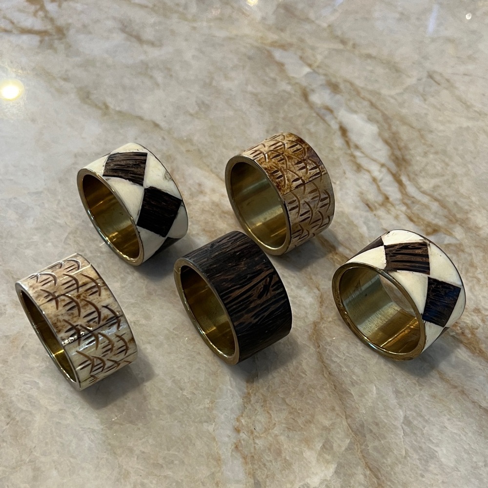Set of Six Gold and Brown Napkin Rings